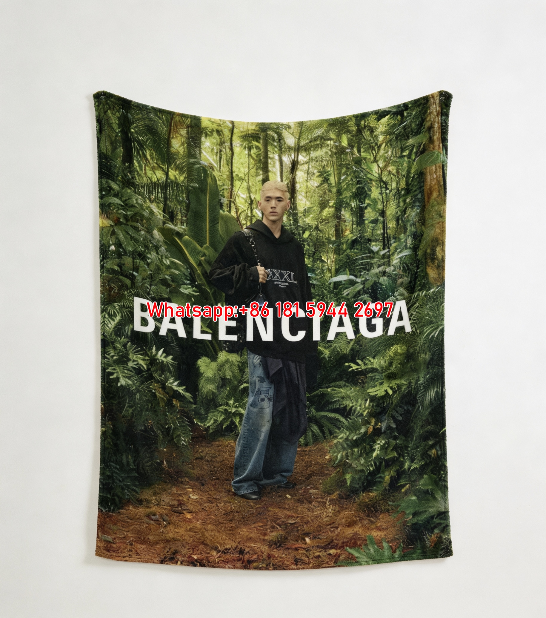 Balenciaga Jungle Forest Black Hoodie Editorial Flannel Sofa Throw Blanket BA238
